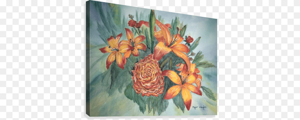 Day Lilies And Cabbage Rose Canvas Print Bouquet, Art, Floral Design, Graphics, Painting Free Png