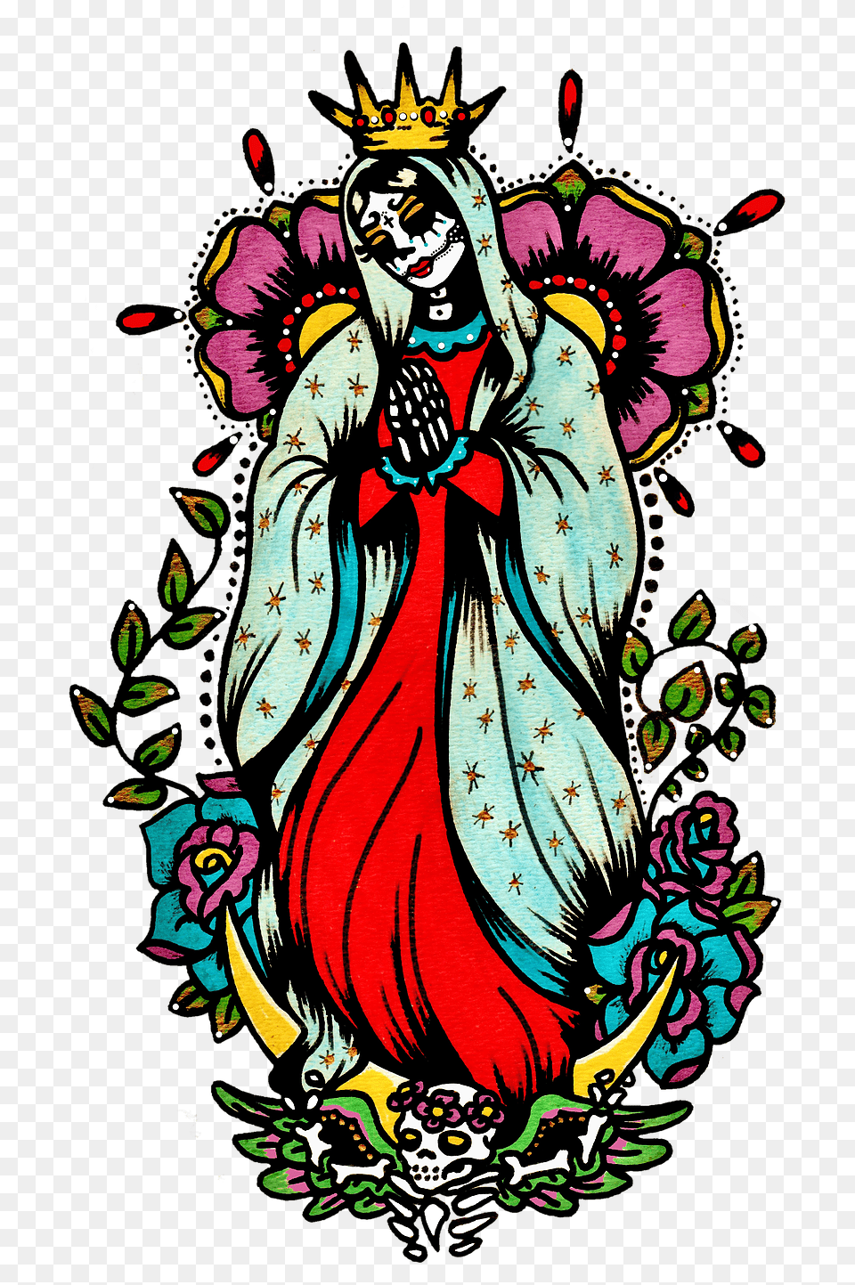 Day Of The Dead Art Virgin Mary Tattoo Time Ta Get Your Paint, Adult, Female, Graphics, Person Free Transparent Png