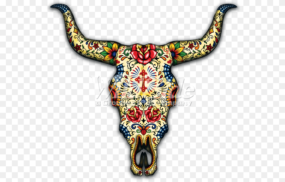 Day Of The Dead Bull Skull Steer Sugar Skull, Animal, Mammal, Cattle, Livestock Png Image