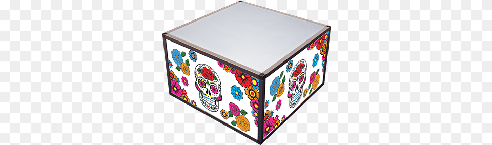 Day Of The Dead Coffee Table With Sugar Skull U0026 Flowers, Box, Drawer, Furniture, Pattern Png Image