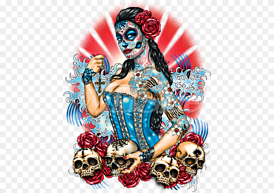 Day Of The Dead Pinup With Skulls And Roses The Wild Side, Publication, Book, Comics, Art Free Transparent Png