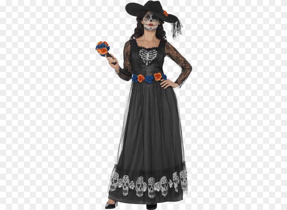 Day Of The Dead Skeleton Bride For Sale Day Of The Dead Ladies Costume Uk, Clothing, Dress, Person, Adult Png Image