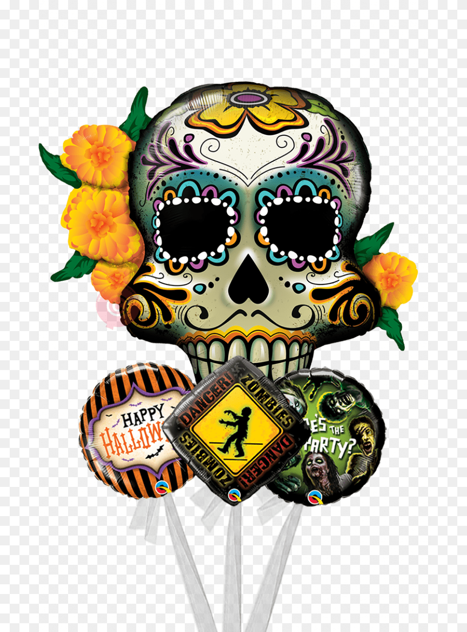 Day Of The Dead Skull Jumbo Balloons Bouquet Balloon Dia De Los Muertos, Food, Sweets, Person, Face Png