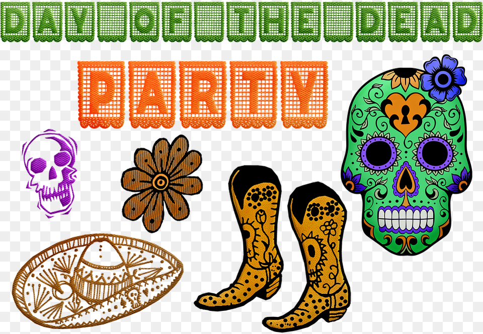 Day Of The Dead Sugar Skulls Boots Papel Picado Png