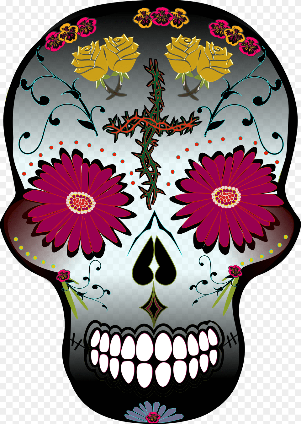 Day Of The Dead Traditional Flower Skull Skull, Art, Daisy, Floral Design, Graphics Free Png Download