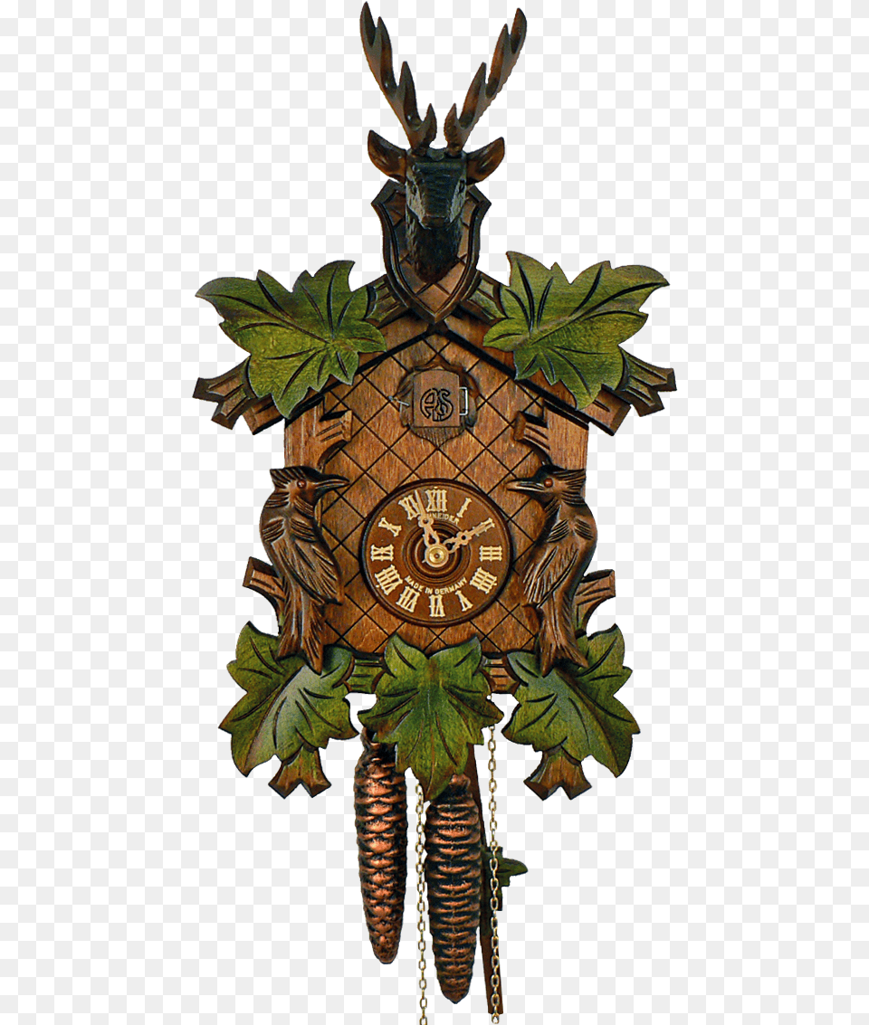 Day With Green Leaves Deer Amp Birds Kuckucksuhr Anton Schneider Design, Clock, Wall Clock, Animal, Bird Png