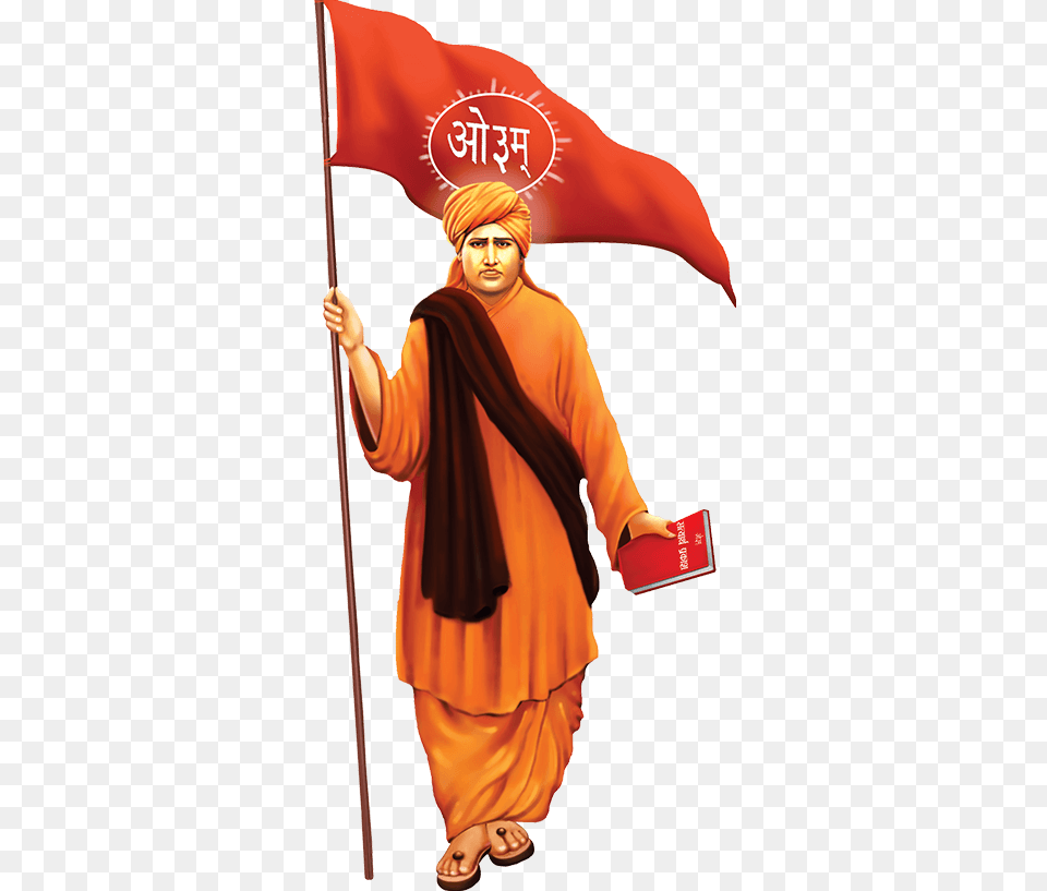 Dayanand Saraswati With Flag, Adult, Person, Man, Male Png Image