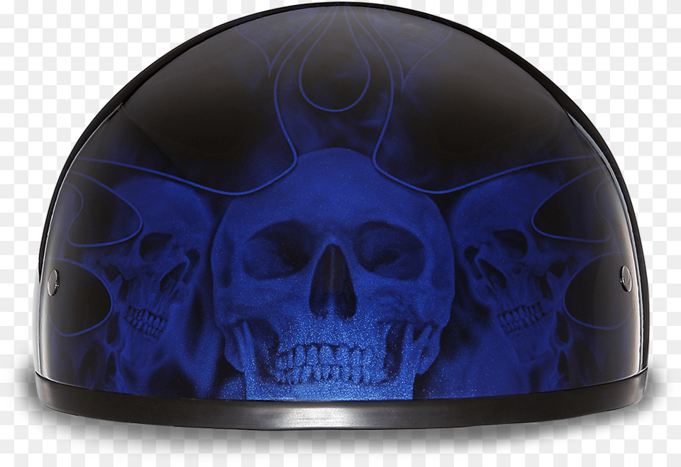 Daytona Skull Cap W Skull Flames Blue Helmet Bike Skull, Crash Helmet, Clothing, Hat, Swimwear Png