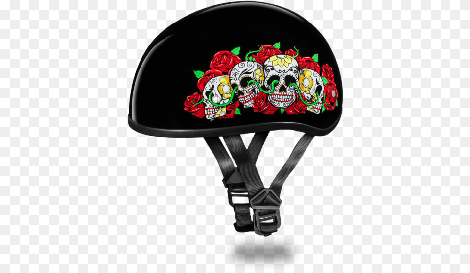 Daytona Womens Red Rose And Skull Dot Skull Cap Motorcycle Motorcycle Helmet, Clothing, Crash Helmet, Hardhat Free Png