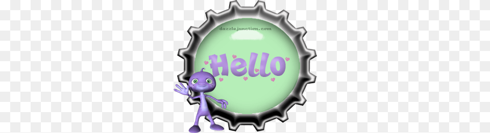 Dazzle Junction Hello Hello Bottle Cap Picture Graphic, Purple, Alien, Smoke Pipe Png Image