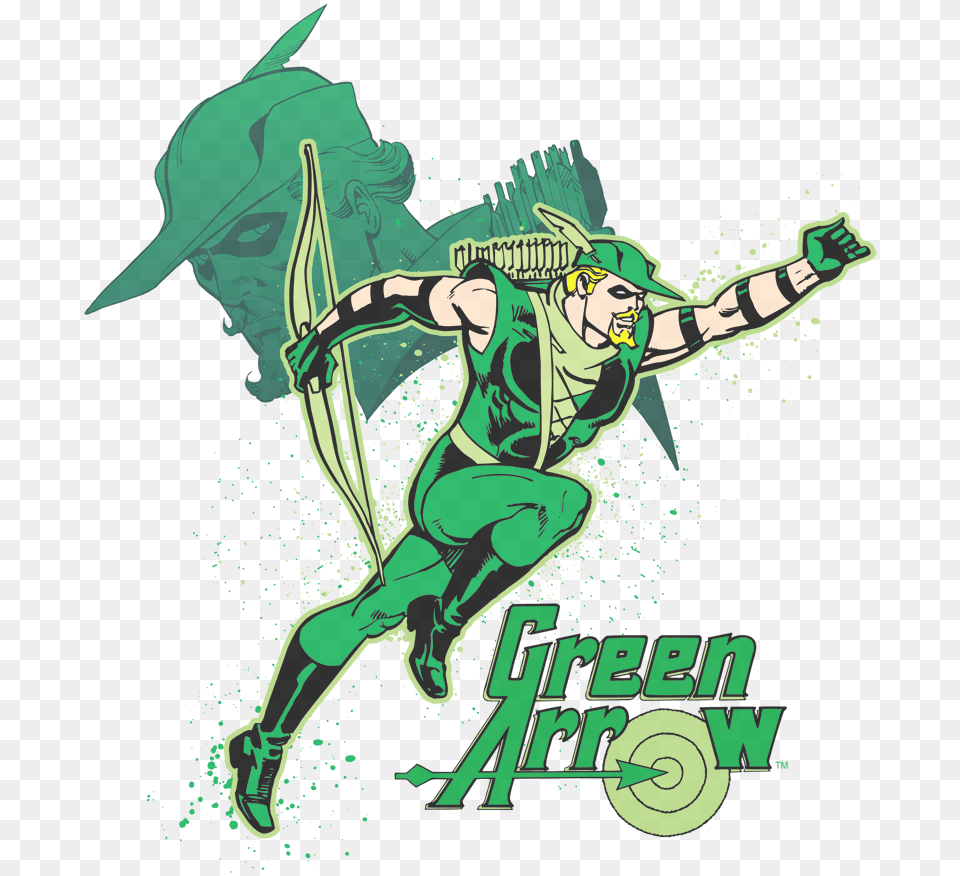 Dc Comics Green Arrow In Action Men39s Regular Fit T Shirt Green Arrow Logo Trucker Hat Adult Unisex White And, Person, Weapon, Face, Head Free Transparent Png