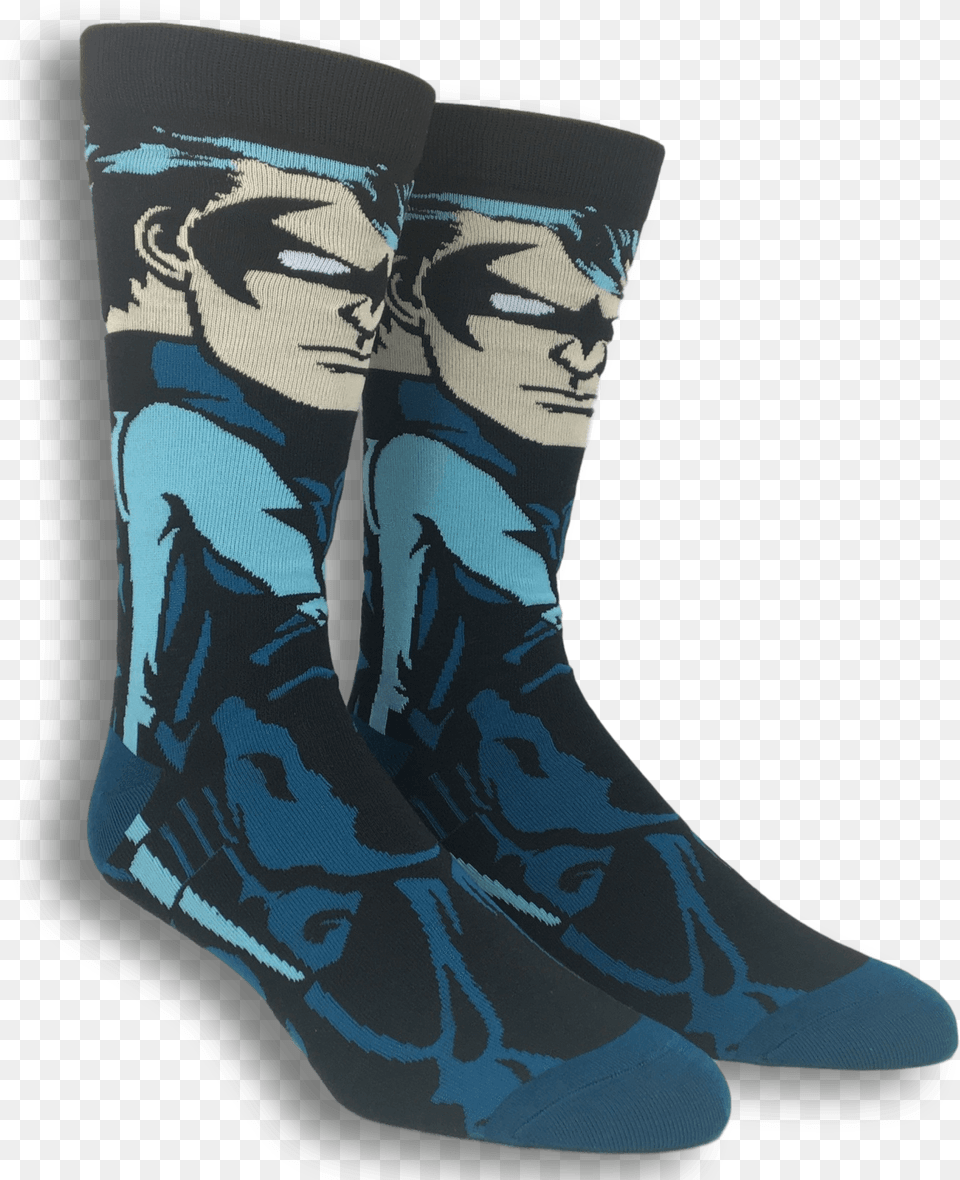 Dc Comics Nightwing 360 Superhero Socks Sock, Person, Face, Head, Boot Free Png Download