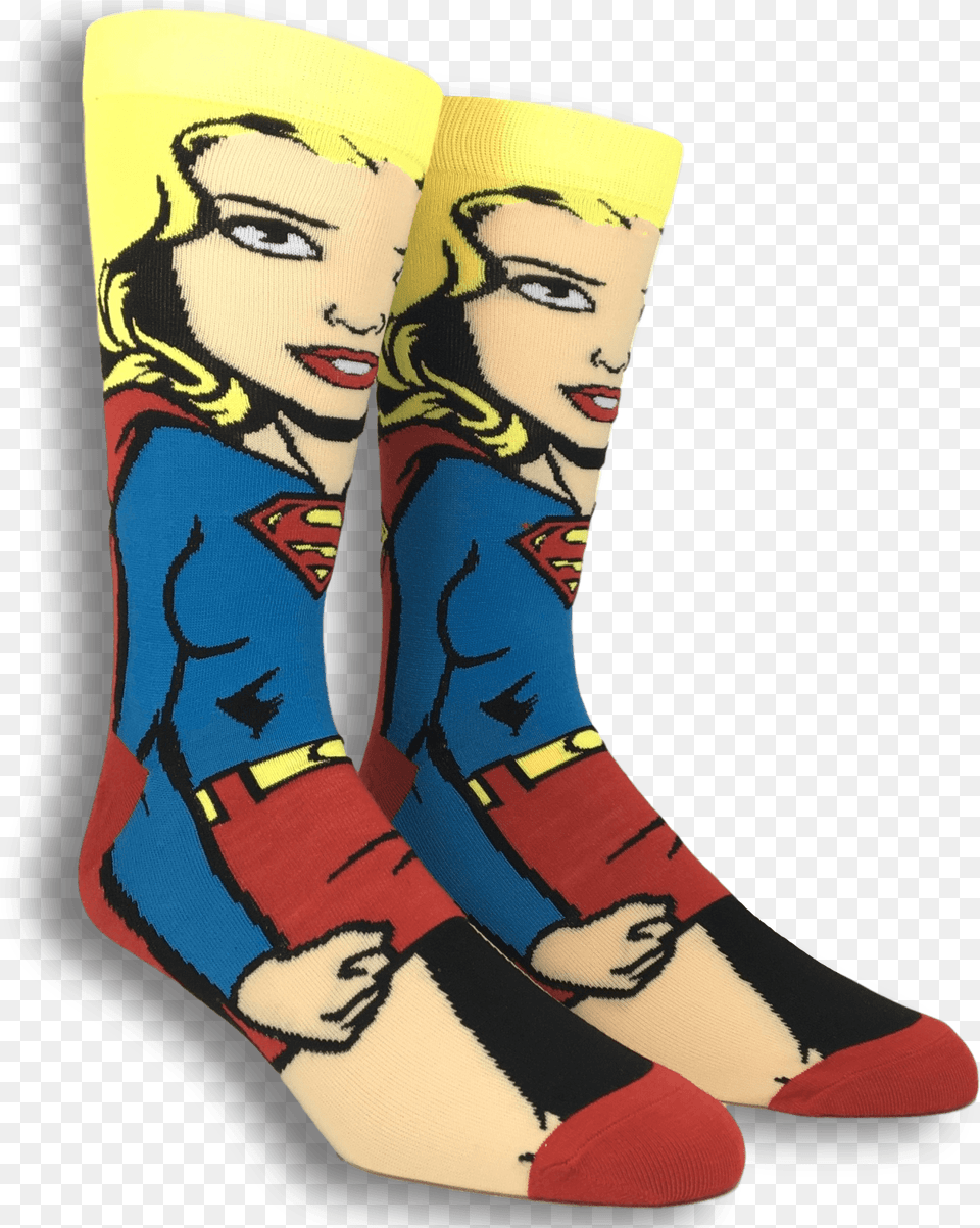 Dc Comics Super Girl 360 Superhero Socks Superhero Sock Transparent Files, Person, Face, Head, Clothing Png