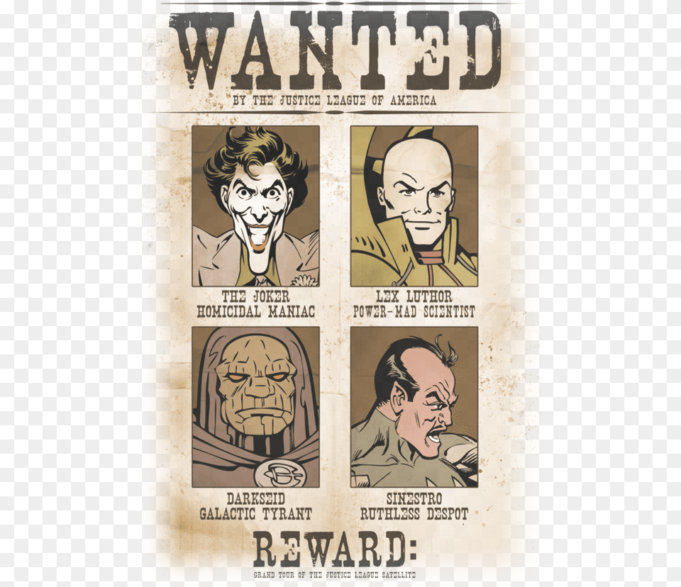 Dc Comics Wanted Poster Men S Regular Fit T Shirt Wanted Poster For Two, Publication, Book, Adult, Person Free Transparent Png