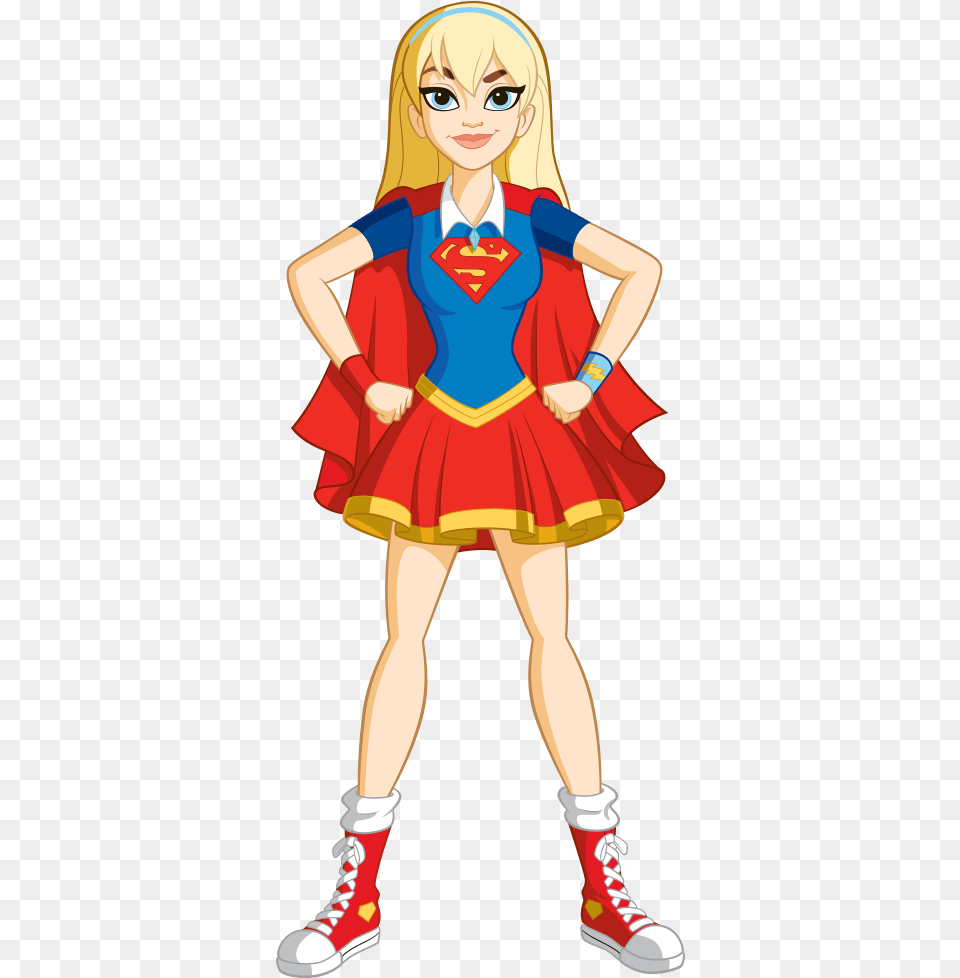 Dc Super Hero Girls Supergirl Super Hero Girl Cartoon, Book, Publication, Person, Footwear Free Png Download