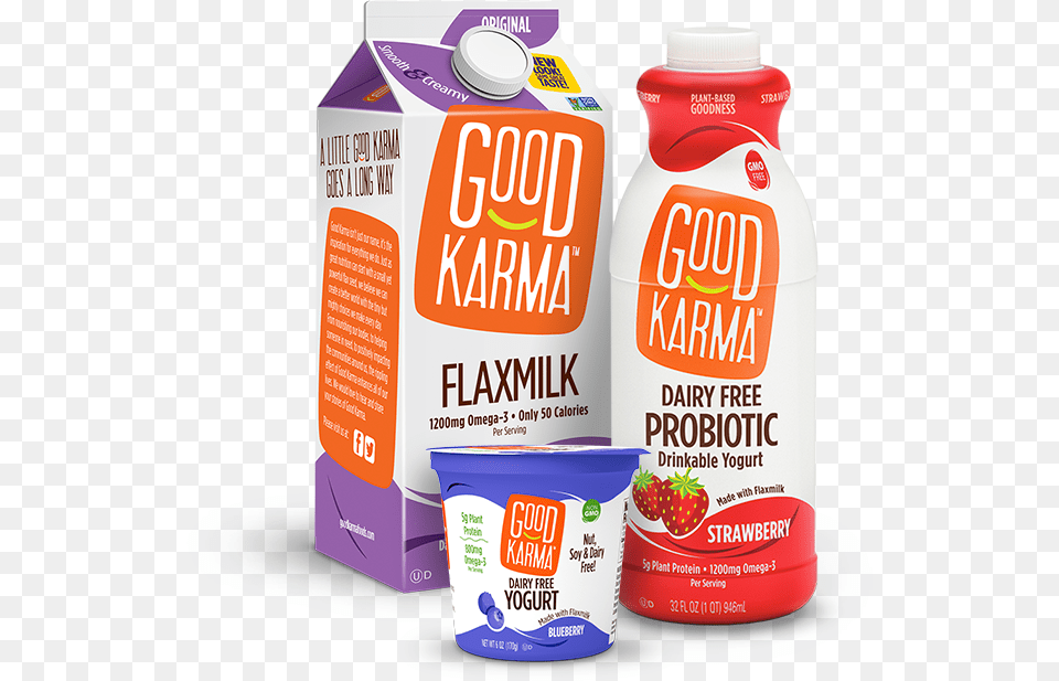 Ddition 32 Ounce Bottles Of Good Karma Drinkable Yogurt Good Karma Flax Milk, Dessert, Food, Ketchup, Beverage Free Transparent Png