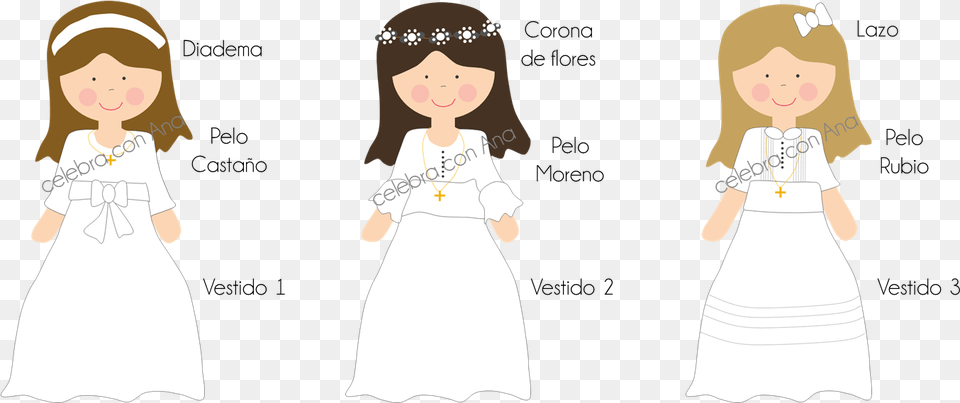 De Vestido Tres Colores De Pelo Moreno Cartoon, Baby, Clothing, Dress, Person Png Image