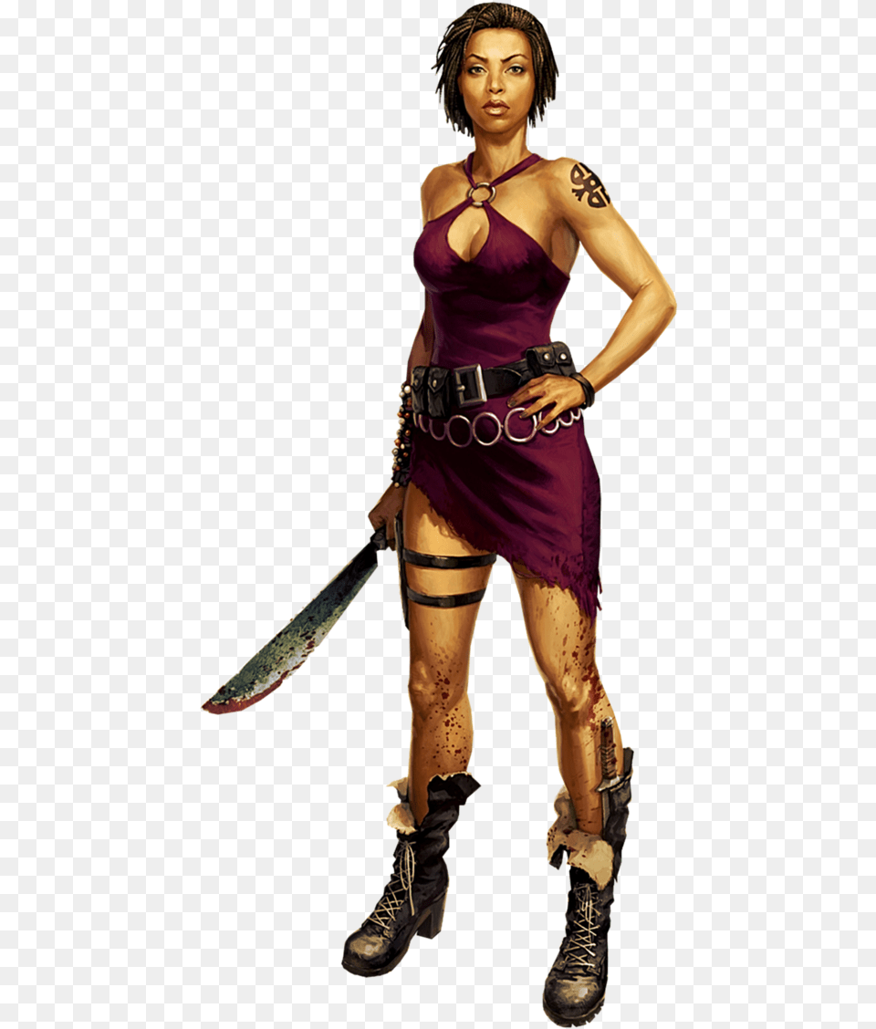 Dead Island Purna Zombis Vampiros Poses Femeninas Dead Island Characters Purna, Weapon, Sword, Person, Man Free Png