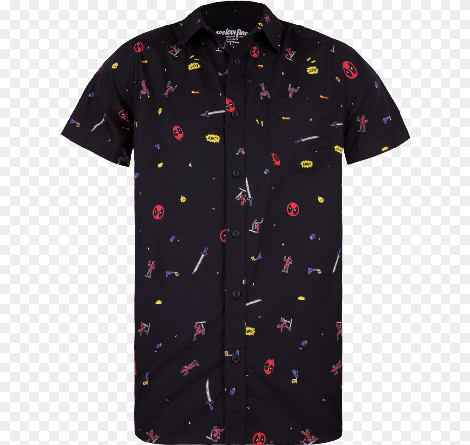 Deadpool Hand Drawn Woven Button Up Polo Shirt, Clothing Png