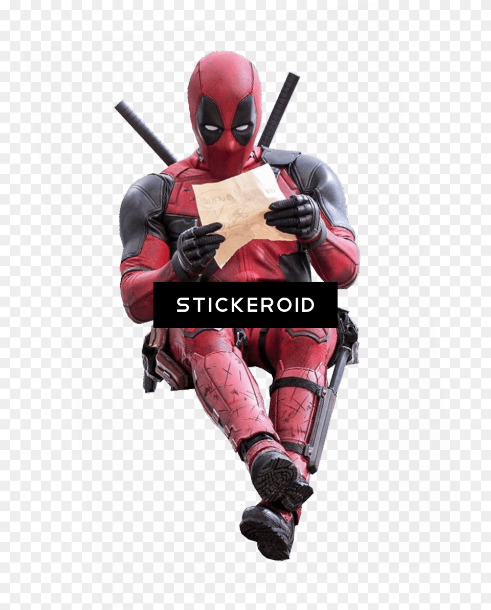 Deadpool Holding Gun Ryan Reynolds Signed Deadpool Reading Note, Adult, Male, Man, Person Free Png Download