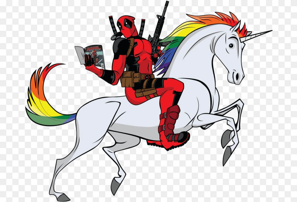 Deadpool Riding A Unicorn Clipart, Person Png