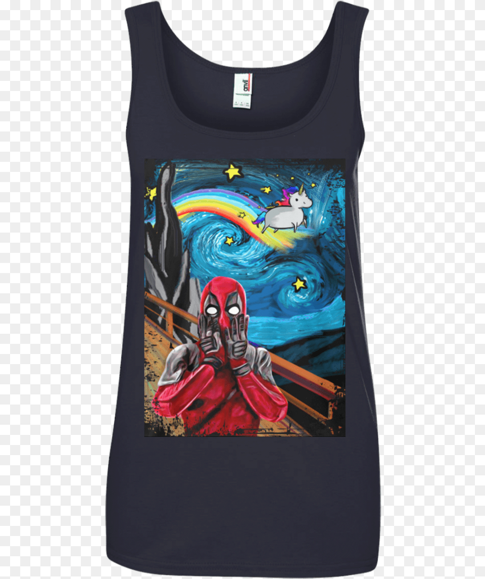 Deadpool Scream Unicorn Starry Night Shirt Tank Hoodie Shirt Deadpool Starry Night, Adult, Person, Woman, Female Free Png