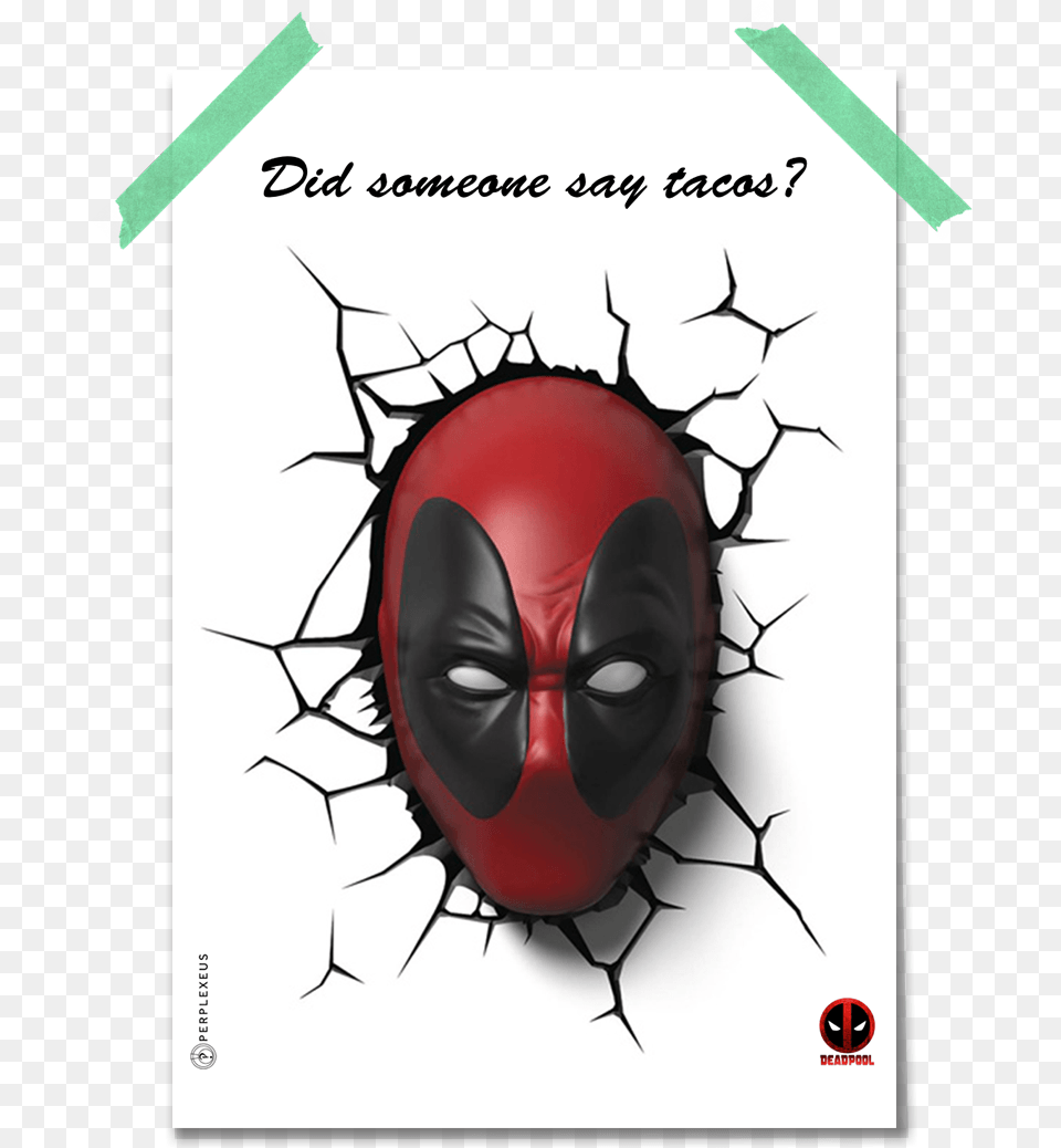 Deadpool Tacos Wall Break Through Poster Deadpool Wall Sticker, Face, Head, Person Free Png Download