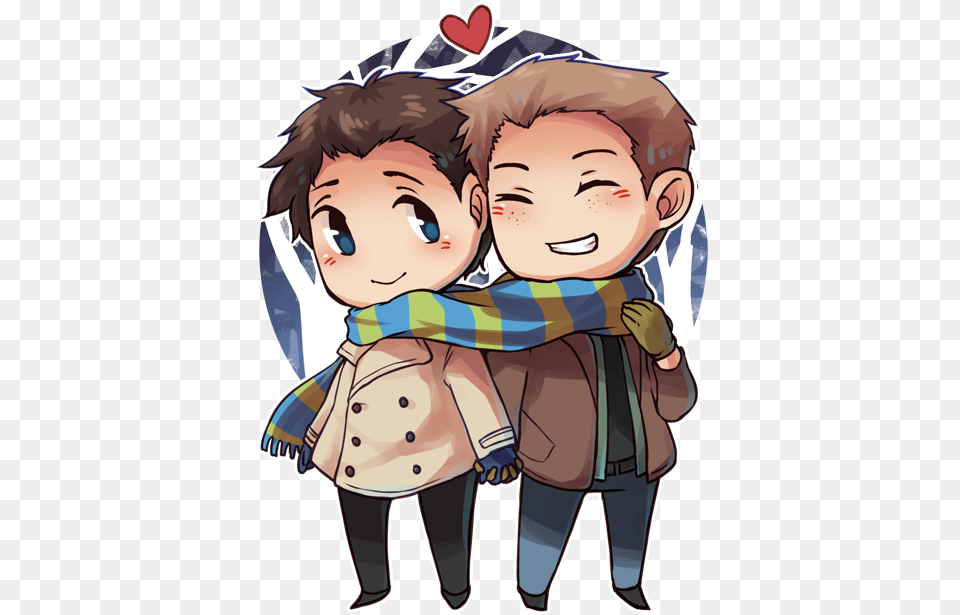 Dean And Castiel Supernatural Chibi Art, Book, Comics, Publication, Baby Free Png Download