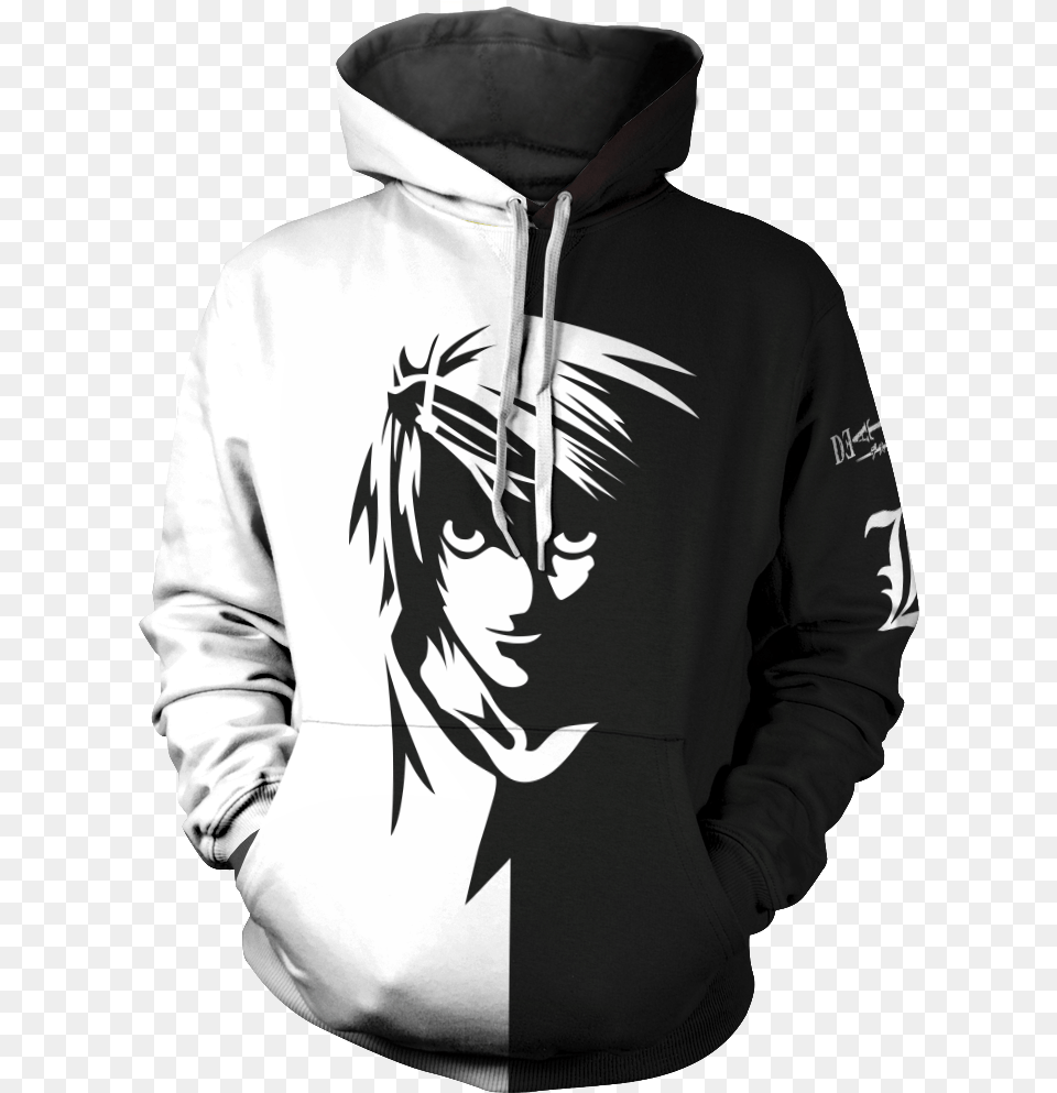 Death Note L Unisex Pullover Hoodie Sad Boys Hoodie, Clothing, Sweater, Knitwear, Sweatshirt Png Image