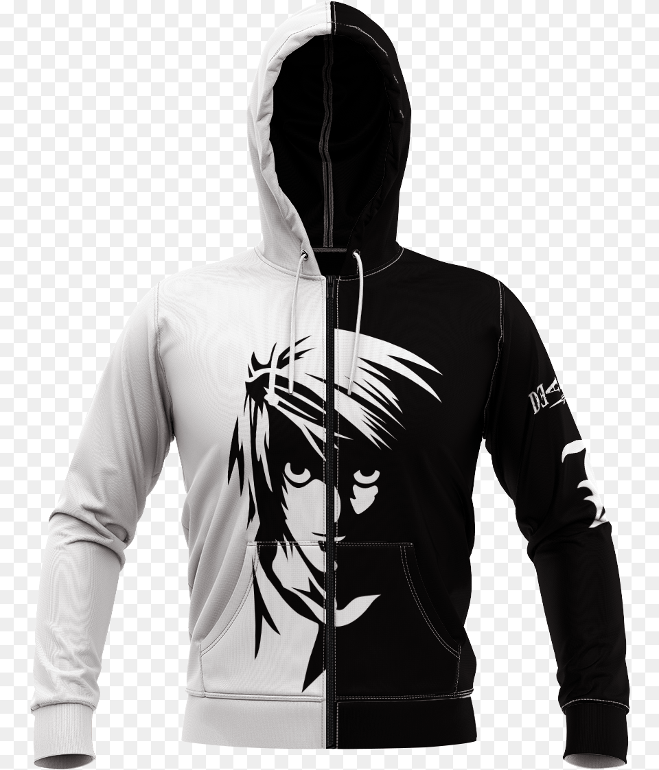 Death Note L Unisex Zipped Hoodie Hoodie, Clothing, Hood, Knitwear, Sweater Png Image