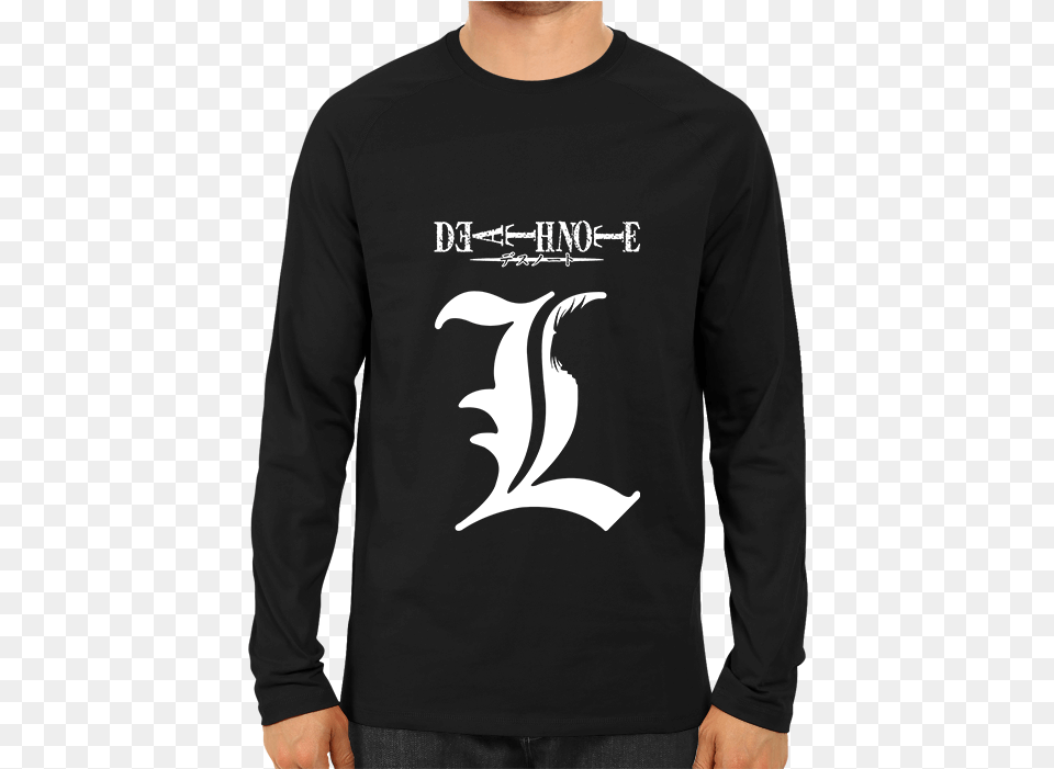 Death Note Logo Full Sleeve Black Lambang L Death Note, Clothing, Long Sleeve, T-shirt, Adult Free Png Download