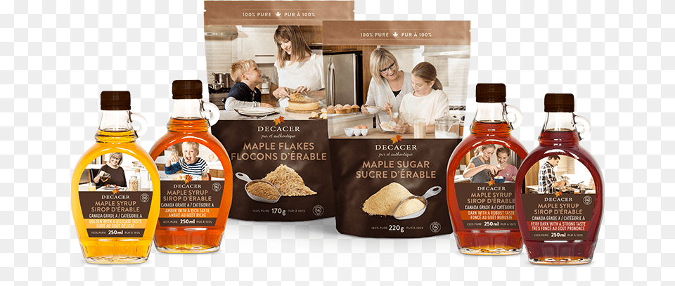 Decacer Maple Sugar And Maple Flakes Are Available Flocons Rable Bio Sucre Rable Flakes Decacer, Food, Syrup, Seasoning, Person Free Png Download