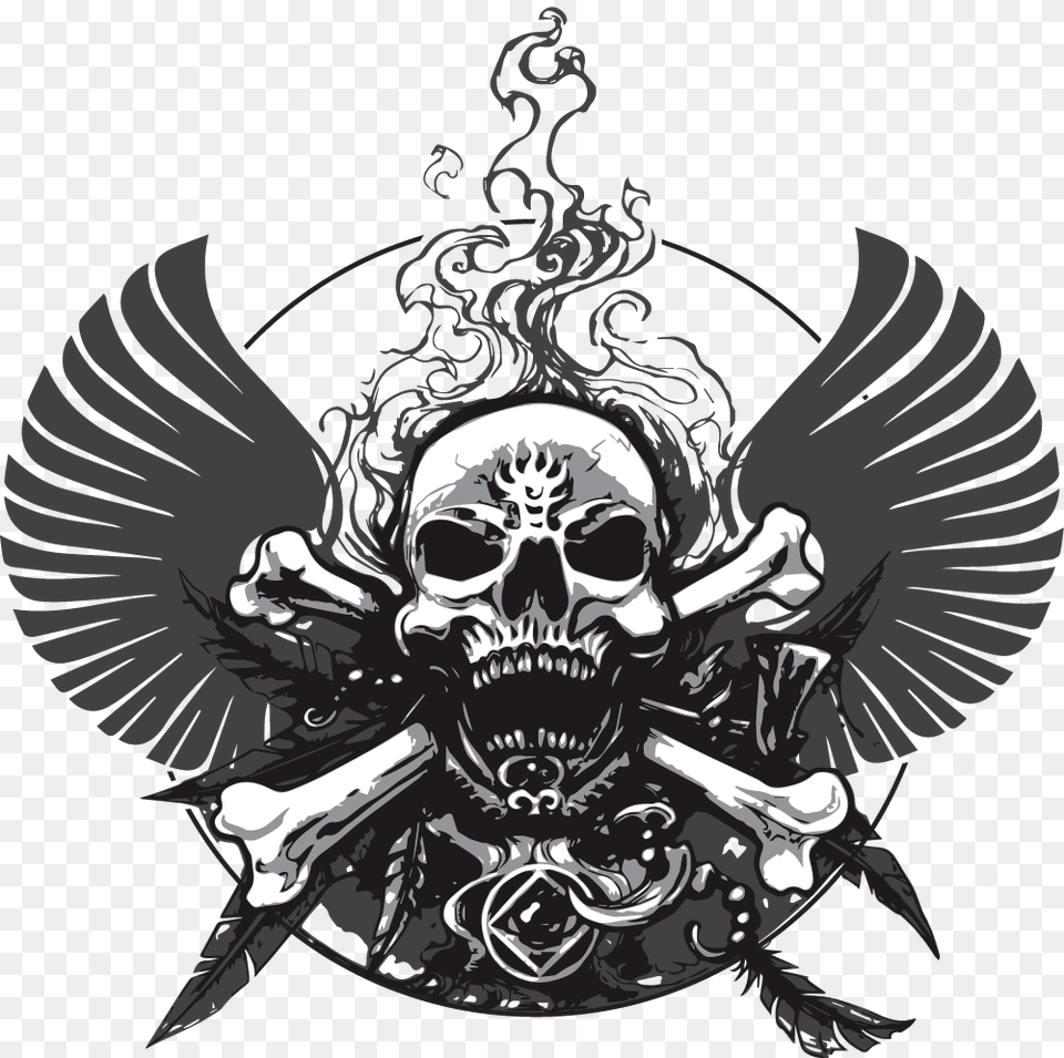 Decal Skull And Wings Skull With Wings Logo, Emblem, Symbol, Person, Face Free Png