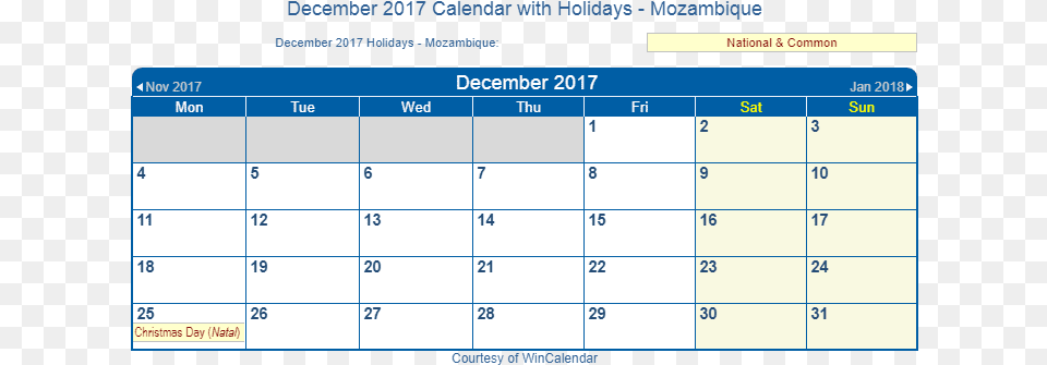 December 2017 Calendar With Mozambique Holidays December 2017 Calendar South Africa, Text Png