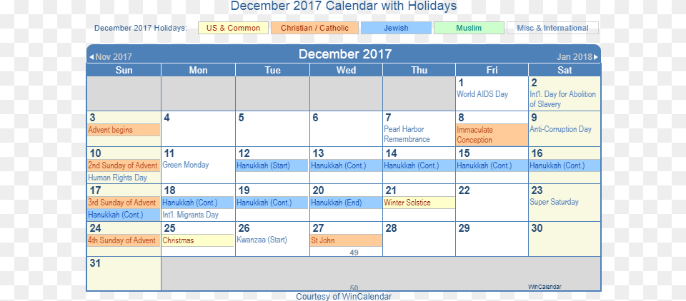 December 2017 Printable Calendar With Us Holidays Including December Holiday Calendar 2017, Text Free Png
