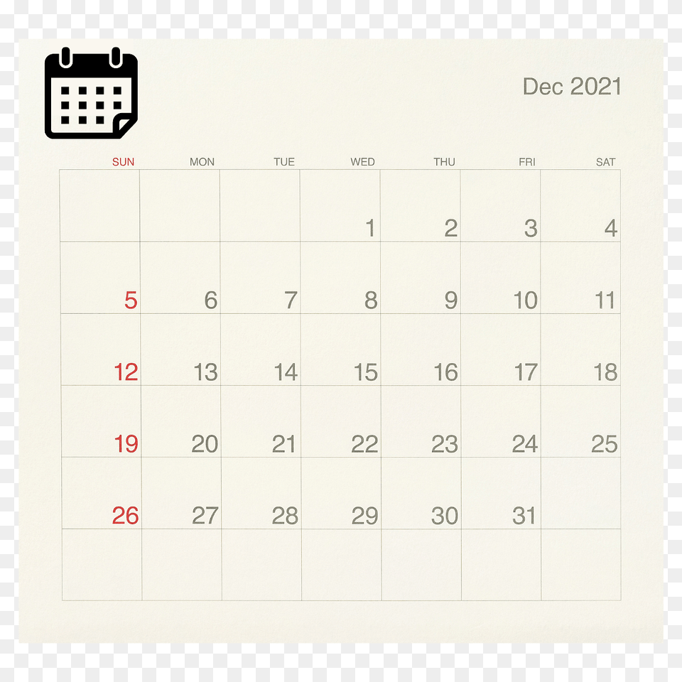 December 2021 Calendar, Text Png Image