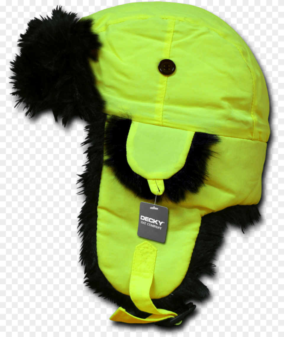 Decky Neon Black Fur Adjustable Earflaps Aviator Hat Hat, Clothing, Lifejacket, Vest, Person Free Png