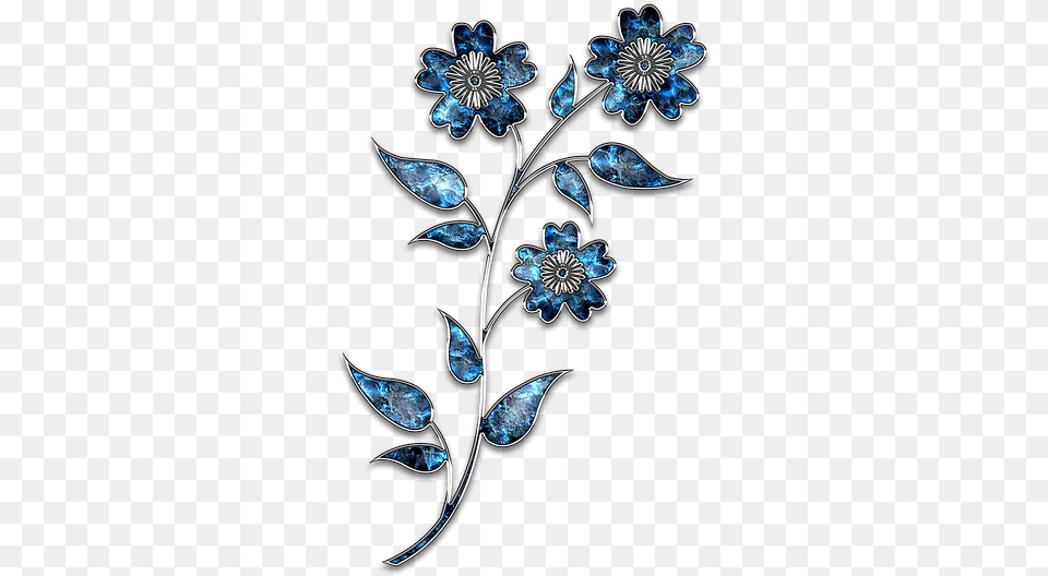 Decor Ornament Jewelry Flower Blue Silver Flower Silhouette Clipart, Accessories, Pattern, Brooch, Animal Png Image