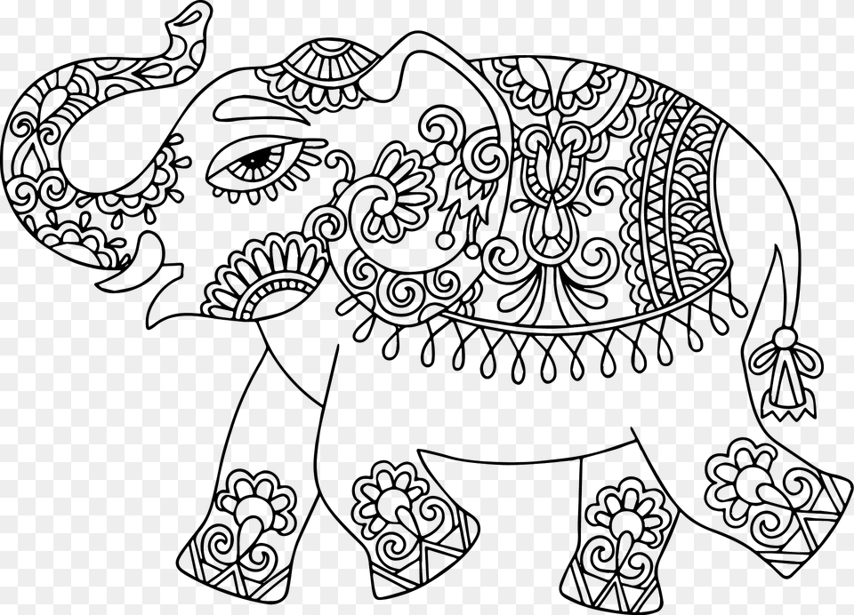 Decorated Elephant Clipart, Pattern, Art, Doodle, Drawing Png