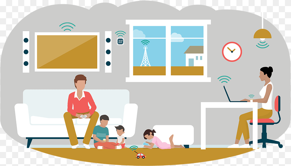 Decorative Banner Of A Family Using Devices, Person, Male, Boy, Child Free Png