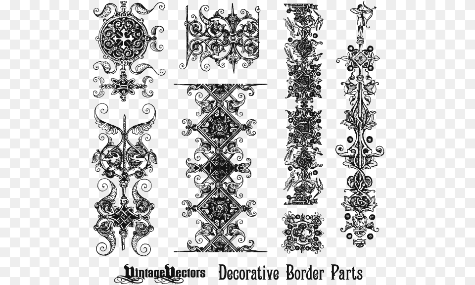 Decorative Border Parts Kit Vintage Vectors Vintage Medieval Border, Pattern, Art, Floral Design, Graphics Free Png
