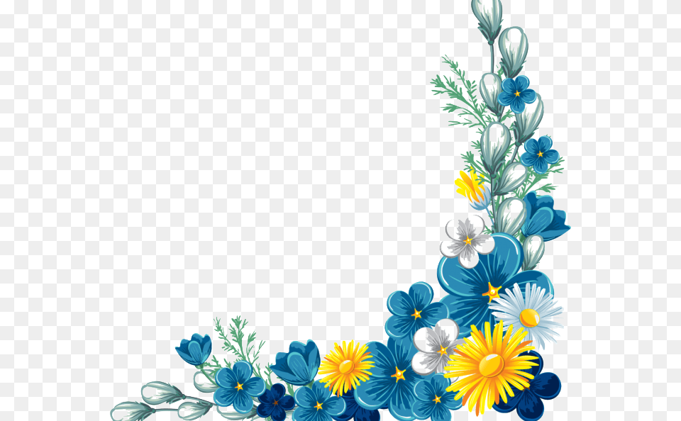 Decorative Borders Flower Yellow Image High Quality Blue Floral Border Design, Art, Daisy, Floral Design, Graphics Free Png Download