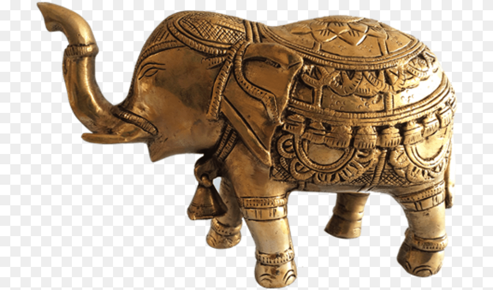 Decorative Brass Elephant Trunk Up Statue With Bell Indian Elephant, Bronze, Figurine, Animal, Mammal Free Png