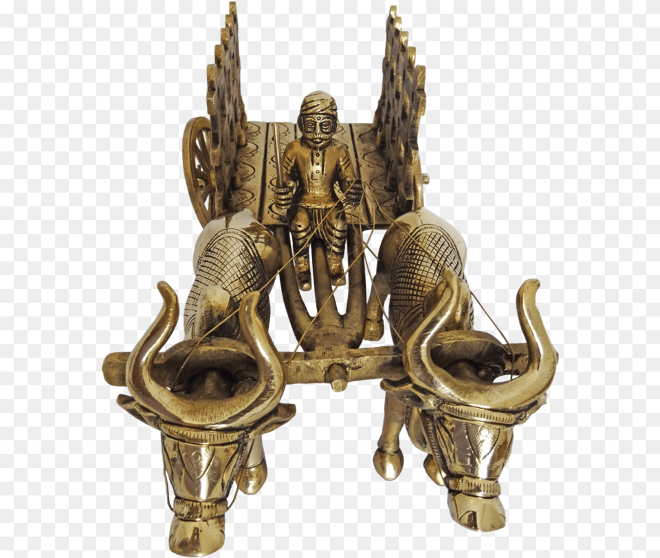 Decorative Brass Open Jalli Bullock Cart Showpiece Statue, Bronze, Furniture, Person, Man Free Png