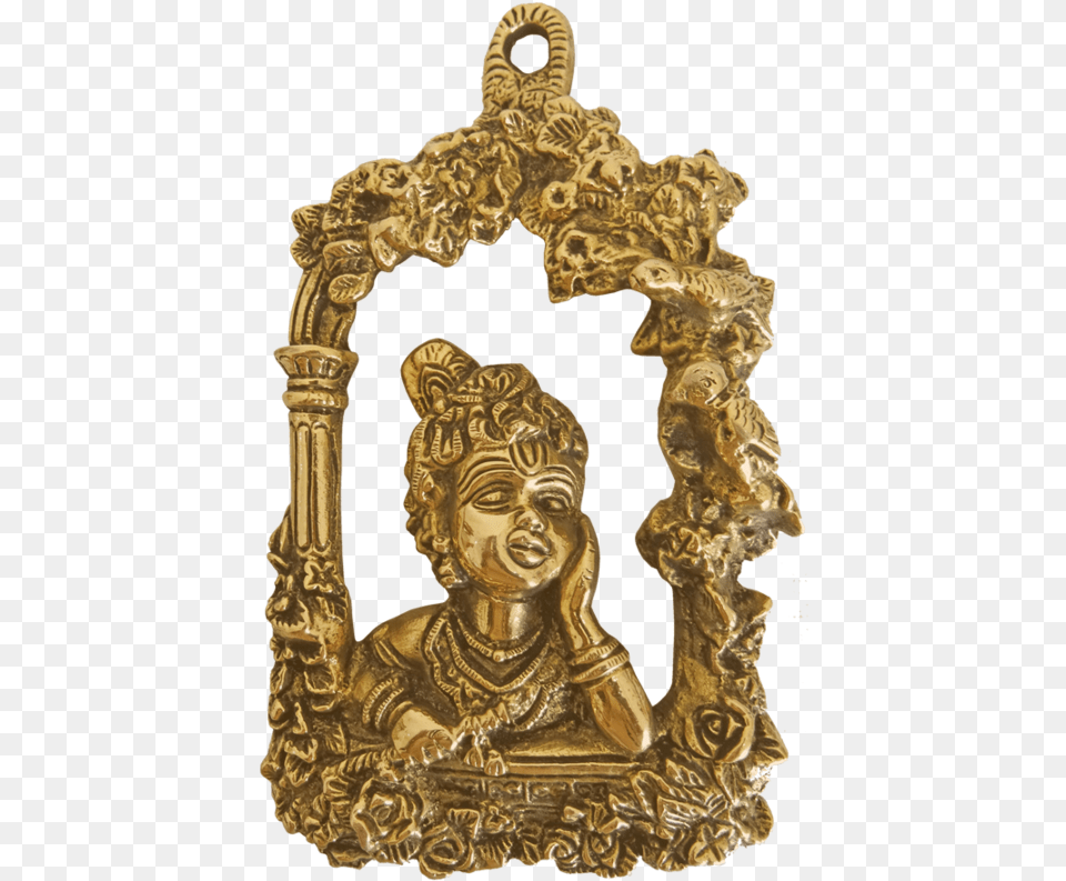 Decorative Brass Wall Hanging With Baby Krishna Playing Emblem, Gold, Treasure, Bronze, Wedding Png Image