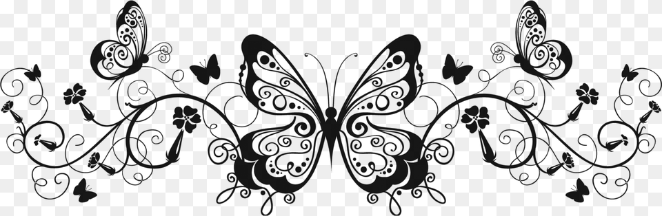 Decorative Butterfly Clipart Image Royalty Butterfly Border Black And White, Gray Free Transparent Png