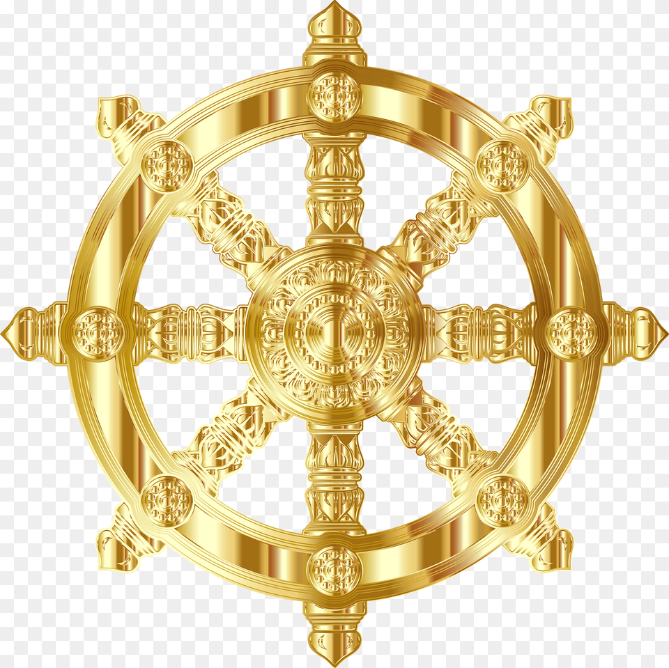 Decorative Cross Dharma Chakra Gold, Symbol, Badge, Logo Png