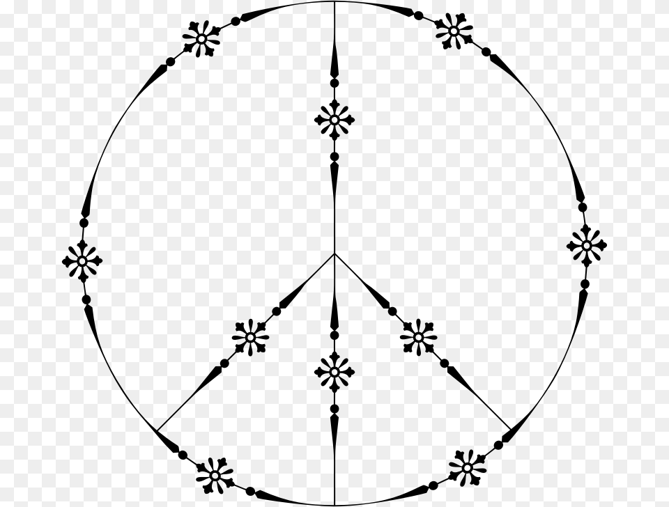 Decorative Floral Peace Sign, Gray Png Image