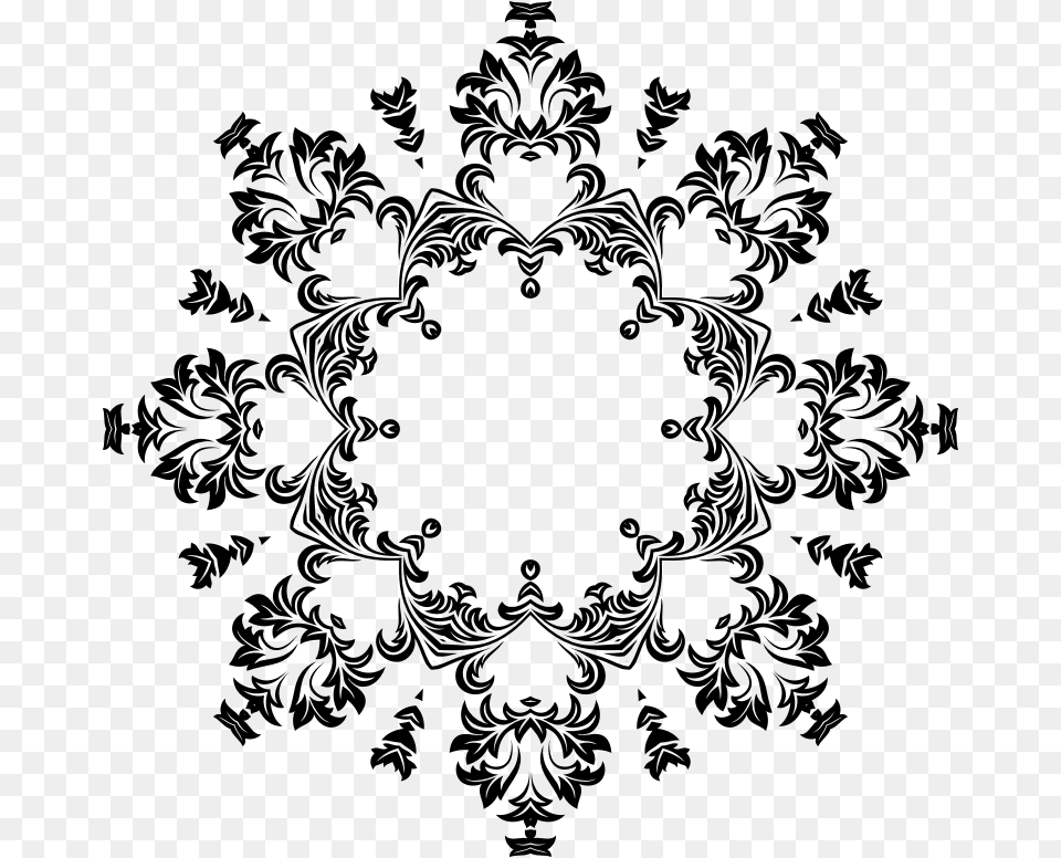 Decorative Ornamental Floral Flourish Design Split Snowflake Svg, Gray Png Image