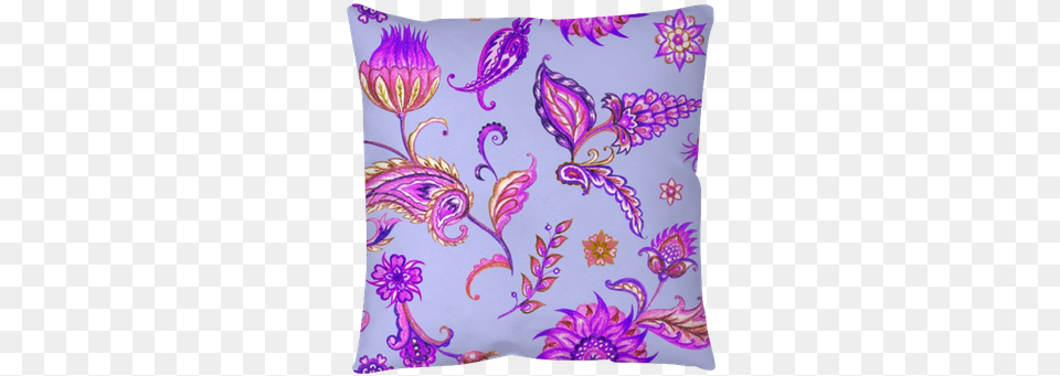 Decorative Pattern Of Leaves And Flowers Watercolor Paisley, Cushion, Home Decor, Pillow, Purple Free Transparent Png